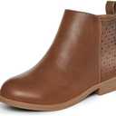 K KomForme Girls Ankle Boots Low Heels Short Booties with Side Zipper for Toddler/Little Kid/Big Kid, 10, Brown