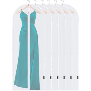 BALEINE 60'' Translucent Garment Bags, 6 Packs PEVA Dress Bag for Closet Clothes Dresses Suit Coats Storage (White, 6PK)