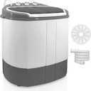 PURE CLEAN Compact Home Washer & Dryer, 2 in 1 Portable Mini Washing Machine, Twin Tubs, 11lbs. Capacity, 110V, Spin Cycle w/Hose, Translucent Tub Container Window, Ideal for Smaller Laundry Loads (Gray)