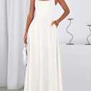 PRETTYGARDEN Womens Summer Dresses 2026 Sleeveless Elegant Square Neck Aline Swing Maxi Beach Wedding Guest Dress Pockets (White, S)