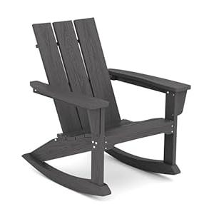 SERWALL Modern Outdoor Rocking Chair, All Weather Adirondack Rocking Chair for Patio, Porch, Garden, Backyard, Grey