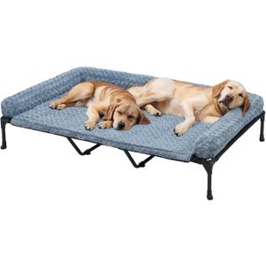 Veehoo Orthopedic Elevated Dog Bed Add Removable Deluxe Rose Plush Bolster Cushion Mat, 59" x 37" Washable Dog Couch Bed, Raised Pet Cot with Breathable Teslin Mesh, No-Slip Feet, Haze Blue, CWC2439B