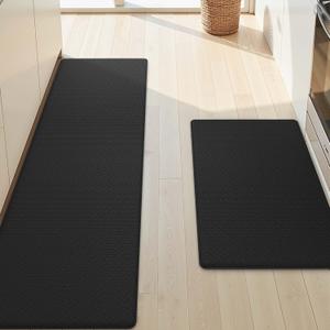 Color&Geometry Kitchen Mats [2 PCS] Cushioned Anti Fatigue Mats for Floor,Easy to Clean Non Slip Waterproof Runner,Foam Padded Kitchen Rug Set for Sink, 17"x 29"+17"x59",Black