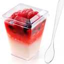 JOLLY CHEF 50 Pack 5 oz Plastic Dessert Cups with Lids and Spoons, Yogurt Parfait Appetizer Cup for Party, Clear Mini Dessert Shooter for Pudding Fruit Trifle Ice Cream