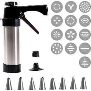 kathson Cookie Press Cookie Press For Baking Stainless Steel Cookie Press Spritz Cookie Press with 13 Cookie Discs+8 Icing Nozzle Spritz Cookie Press Kit for DIY Biscuit Cake Icing Decoration
