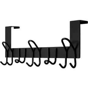 SKOLOO Over The Door Hooks - for Doors up to 1-3/4'' Thickness, Metal Door Hanger with 11 Hooks, Over The Door Hanger for Coats, Hats,Towels, Black