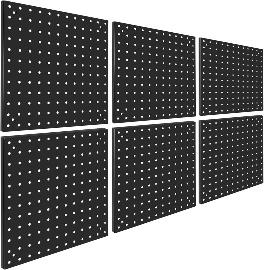 Peg Board, Steel Organization Panels, Ideal for Garage Tool Storage, Office Organization, Craft Room, Kitchen, Pack of 6(Black, 6-12X12)