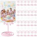 SiliFine 24 Pcs Pink Bow Photo Holders Table Number Photo Clips Holder 1.96 x 1.45'' Pink Bow Decoration Name Place Card Stand for Centerpieces Wedding Reception, Party, Birthday
