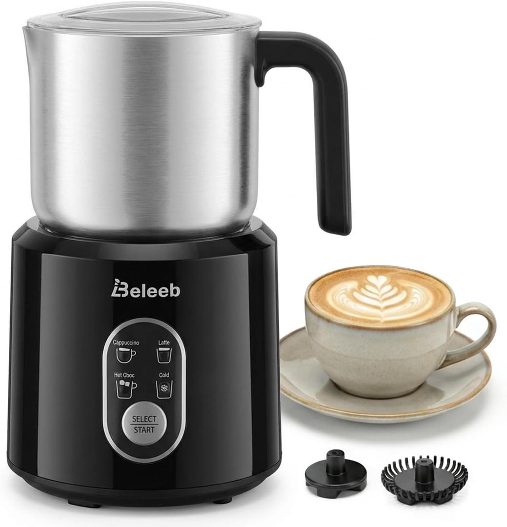 Detachable Milk Frother and Steamer, Dishwasher Safe Stainless Steel Milk Jug, 4-in-1 Electric Automatic Hot/Cold Foam Maker & Hot Chocolate Machine, 11.8oz/350ml, for Latte, Cappuccino