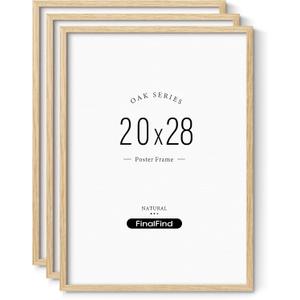 Minimalist 20x28 Picture Frame Set of 3, Natural Solid Oak Wood 20x28 Poster Frame, Lightweight for Wall Mounting(3 Pack, Oak)