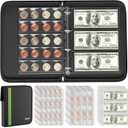 ENGPOW Coin Dollar Bill Holder,Fireproof 336 Pockets Coin Collection Supplies Case Album Money Holders,Coin Storage Protectors Binder with Zipper for Coins(17/20/25/27/30/33/38/40mm) Bill Stamp Black