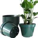 Pack of 10 Green Plastic Planter Pots, 10 Inch Thick with Multiple Drainage Holes, for Herbs, Strawberries, Flowers - Indoor/Outdoor