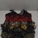 Vijiv Women's Adjustable Strap Gradient Sequin Fringe Dance Party Dress (Large, Black)