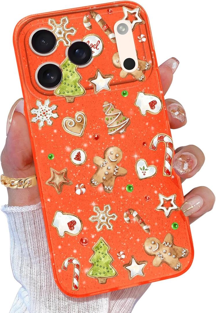 TURYXIA Christmas Phone Case for iPhone 17 Pro Max Glitter Cute Merry Christmas Pattern for Women Boys Girls Girly Sparkly Soft Xmas Holiday Phone Cover for iPhone 17 Pro Max, Gingerbread Man