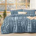 Bedsure Tufted Boho Comforter Set Queen Size - Dusty Blue Boho Bed Set, GentleSoft 3 Pieces Farmhouse Shabby Chic Embroidery Bedding, Gifts for Woman, Soft Jacquard Queen Comforter for All Seasons