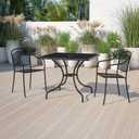 Flash Furniture Oia Commercial Grade 35.5" Square Black Indoor-Outdoor Steel Patio Table with Umbrella Hole