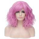 ONEUSTAR Pink Wig with Bangs Short Wavy Hair Colored Wigs Shoulder Length Pastel Bob Wig Synthetic Wig for Halloween Costumes Cosplay Daily 14 Inches