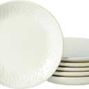 Neaylfe 6 Inch Ceramic Dessert Plates Set, Embossed Appetizer Plates for Kitchen, Lightweight Round Plates, Small Salad Plate for Cake Snacks Side Dish, Microwave Dishwasher Safe, Set of 6