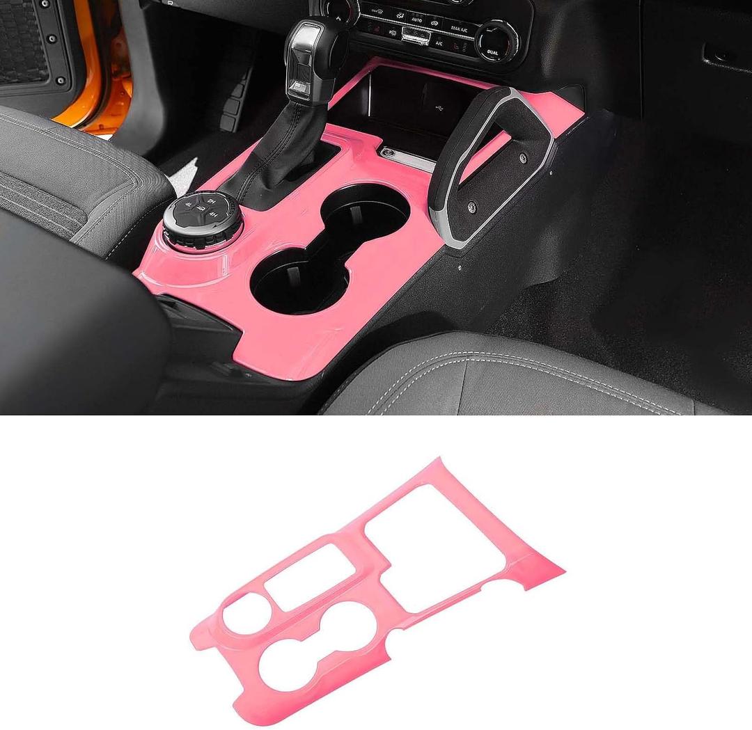 RAZPOY Gear Shift Panel Cover Center Console Cup Holder Trim Compatible with Ford Bronco 2021-2024 Interior Accessories, Pink (Not for Bronco Sport, Not for 2025 Bronco)