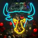 Eufrozy Cow Neon Signs for Wall Decor, 15.7" Blue Bull Skull Neon Light 10 Dimmable Texas Longhorn Led Sign USB Powered for Western Cowboy Cowgirl Lovers Bedroom Room Man Cave Decoration Nightlight