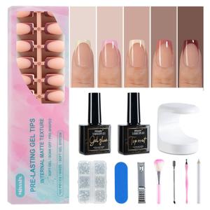 Misssix French Tip Press On Nails, 160Pcs French Gel Nail Tips Short Square, Soft Gel Fake Nails, X-BASIC Tips Starter Kit for Nail Art DIY 16 Sizes