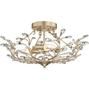 20.5 Inch Vintage Semi Flush Mount Ceiling Light Fixture Modern Crystal Chandelier 3 Light Brushed Silver Chandelier for Living Room, Dining Room, Bedroom, Kitchen, Entryway, Hallway E12