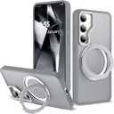 Compatible with Samsung Galaxy S24 Plus Case with 360Rotatable Magnetic Ring Stand Compatible with Mag-Safe Military Protection Matte Translucent Phone Case for Galaxy S24+,Gray