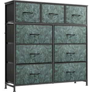 WLIVE 9 Drawer Dresser, Fabric Storage Tower for Bedroom, Hallway, Closet, Tall Chest Organizer Unit for Bedroom with Fabric Bins, Steel Frame, Wood Top, Easy Pull Handle, Vintage Green