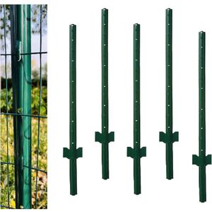 Metal Fence Post Green 4 Feet, Pack of 5, for 36 Inch High Garden Welded Wire Fence U-Channel Steel Garden Post
