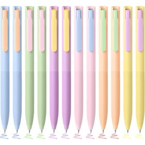 BAYTORY 12Pcs Retractable Colored Gel Pens, Quick Dry Vintage Ink Assorted Pen, 0.5mm Fine Point Smooth Writing Comfortable to Use for School Supplies Journaling Marking Stationery (Cream)