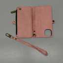Defencase Compatible with iPhone 14 Case Wallet with RFID Blocking Card Holder for Women and Men, Fashion PU Leather Magnetic Snap Flip Zipper Strap Wallet Phone Case Fit for iPhone 14 6.1", Rose Pink