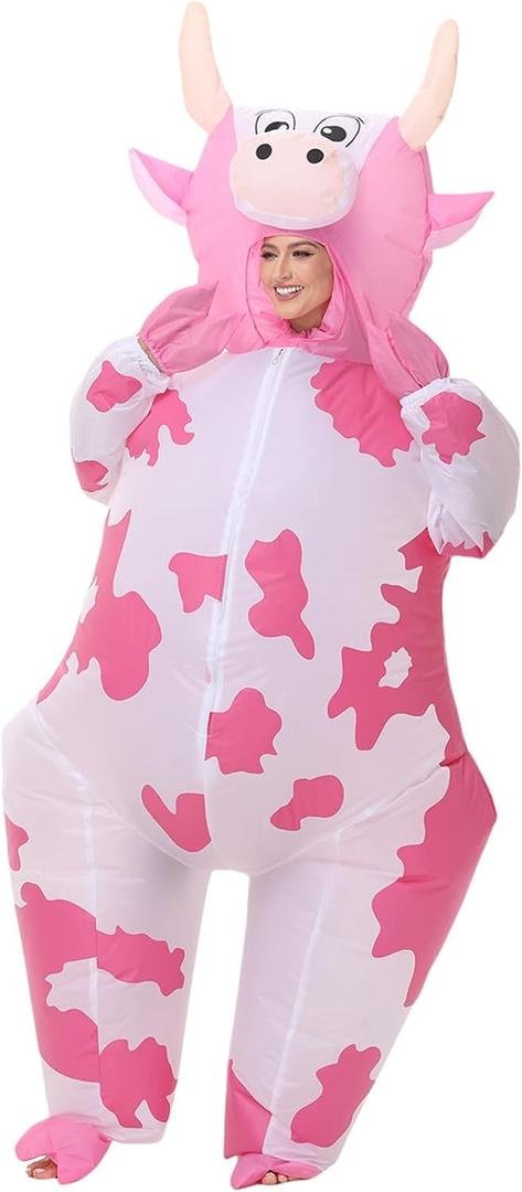 Inflatable Cow Costune Blow up Animal Costume for Cosplay Party Halloween Suit Parade Carnival Outfit, Pink, Large(150cm-190cm)