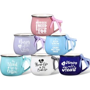 Zubebe 6 Pcs Christmas Nurse Mugs Nurses Appreciation Gift 12 oz Ceramic Coffee Cups Nurses Week Retirement Graduation Appreciation Present, School Nursing Student Rn Practitioner(Nurse Life) (Colorful)