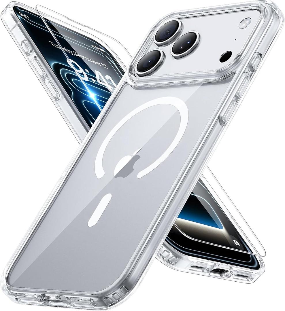 Miracase Magnetic for iPhone 17 Pro Case 6.3" with Screen Protector, [Compatible with MagSafe] Military-Grade Protection, Anti-Fingerprint, Slim Thin Phone Case for 17 Pro Cover, Clear