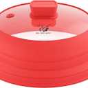 Microwave Splatter Cover Glass Splatter Guard Lid with Collapsible Silicone for Food Pot Plate Cover 10.8 inch Red