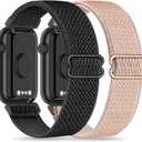 2 Pack Stretchy 16mm Nylon Bands Compatible with FITVII HM08/MorePro HM08/Amzhero-Runfit D26/KALINCO Slim Fitness Tracker (bw-black/rose pink)
