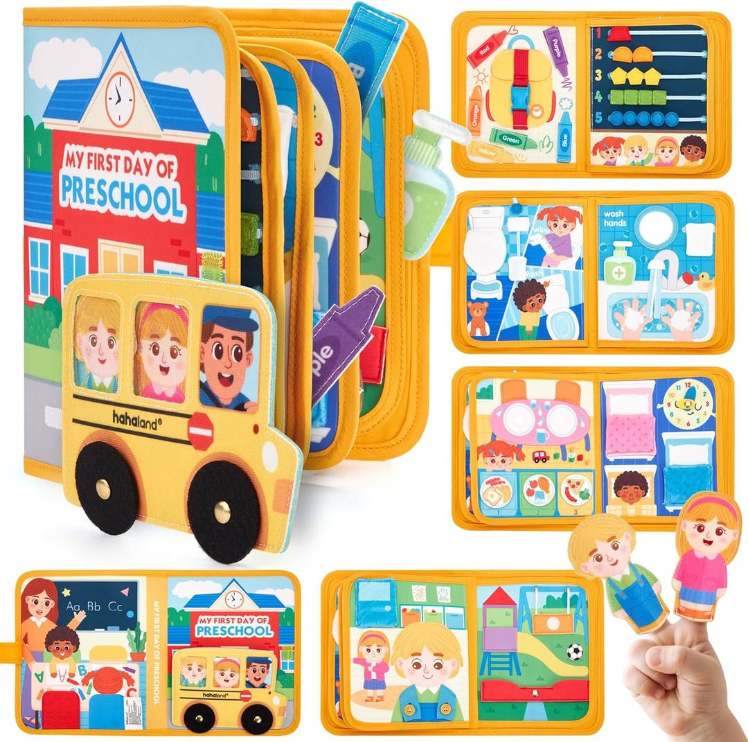 Hahaland Busy Book Preschool Learning Activities - First Day of School Gifts Activity Books for Toddlers 1-4, Montessori Toys 2 Year Old Boy Girl Birthday Gift Preschool Must Haves Busy Board Ages 2-4