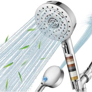 Filtered Shower Head 7 with Handheld Water Softener Filters Beads,79" Long Hose,Built-in Power Wash Mode (7 Modes, Chrome)