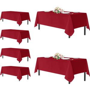 sancua Rectangle Tablecloths for 8 Foot Tables, 6 Pack - Washable Polyester Fabric Table Cloth for Wedding Party, Birthday, Banquet Reception, 60x120 Inch, Red