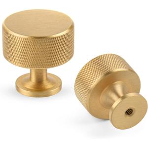 2 Pack Brushed Gold Solid Brass Kitchen Cabinet Knobs,Drawer Pulls, 1.1 Inch 27mm Diameter, Modern Furniture Handles for Cupboard Wardrobe(Modern Reticulation)
