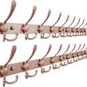Dseap Coat Rack Wall Mount - 38 Long 10-Tri-Hooks Heavy Duty Coat Hanger Rail Wall Hooks for Hanging Coats Hats Clothing Clothes Purse Mudroom Entryway, Rose Gold, Pack of 2