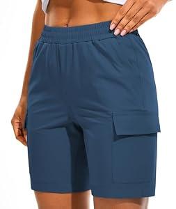 AFITNE Women's Hiking Cargo Shorts Quick Dry Lightweight Summer Athletic Running Shorts with Pockets for Golf Outdoor UPF 70+ 7" Blue, XL