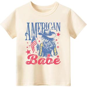 4th of July Toddler Baby Boys Girls T-Shirt Kids Amarican Babe Independence Day Top(2-3T, Beige Amarican Babe)