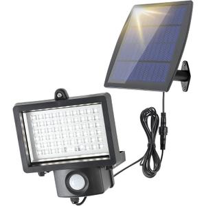 DLLT Solar Lights Outdoor, 1000LM Solar Powered Motion Sensor Flood Lights, 9.8Ft Cable, Adjustable Solar Panel, IP65 Waterproof LED Lights for Front Door, Backyard, Gargen, Patio, Garage 2 Pack