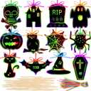 Qilery 120 Pcs Fall Halloween Scratch Paper Off Cards Magic Pumpkins Scratch Off Paper Craft Art Activities Rainbow Black Fun for Thanksgiving Party Ornaments DIY Education Game(Spooky Style)