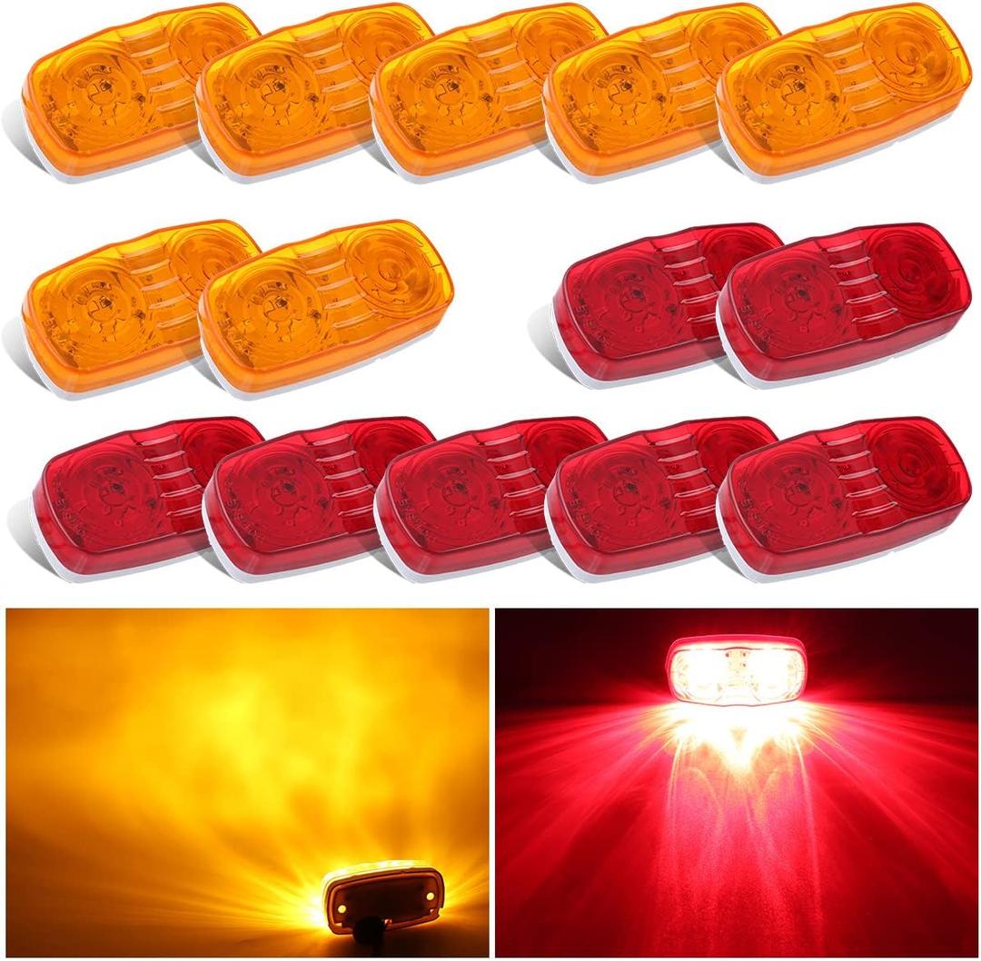 VINAUO Trailer Marker LED Clearance Lights, 14X Double Bullseye 7 Red & 7Amber 12 LED Side Marker Light Indicator 4x2 Inch Tiger Eye Surface Mount Taillights for Vehicles Truck RV Camper