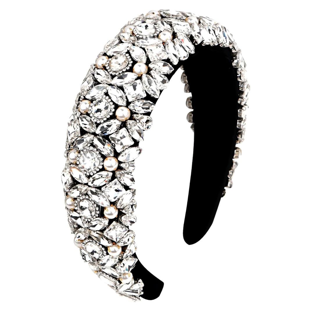 Rhinestone Headband Bling Sparkly Crystal Diamond Headband Pearl Hairband Fashion Padded Head Band for Girls Women Hair Accessories