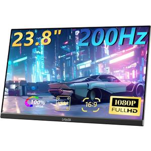 23.8" Large Portable Monitor 200Hz FHD 1080P IPS Freesync External Computer Display with USB C HDMI, Built in Speakers and Stand Portable Gaming Monitor for Laptop Phone PC Mac PS4 Xbox