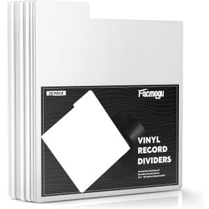 Facmogu 20PCS Vinyl Record Dividers, Reusable & Writable Vinyl Album Separators, 12" Plastic Record Storage Dividers for LP Album Organizer, Blank 33 RPM Divider for Records Book Shelf Storage - White (Thickness (0.5mm))