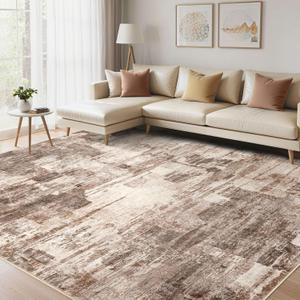 Abstract 12x15 Area Rugs for Living Room: Washable Rugs Brown